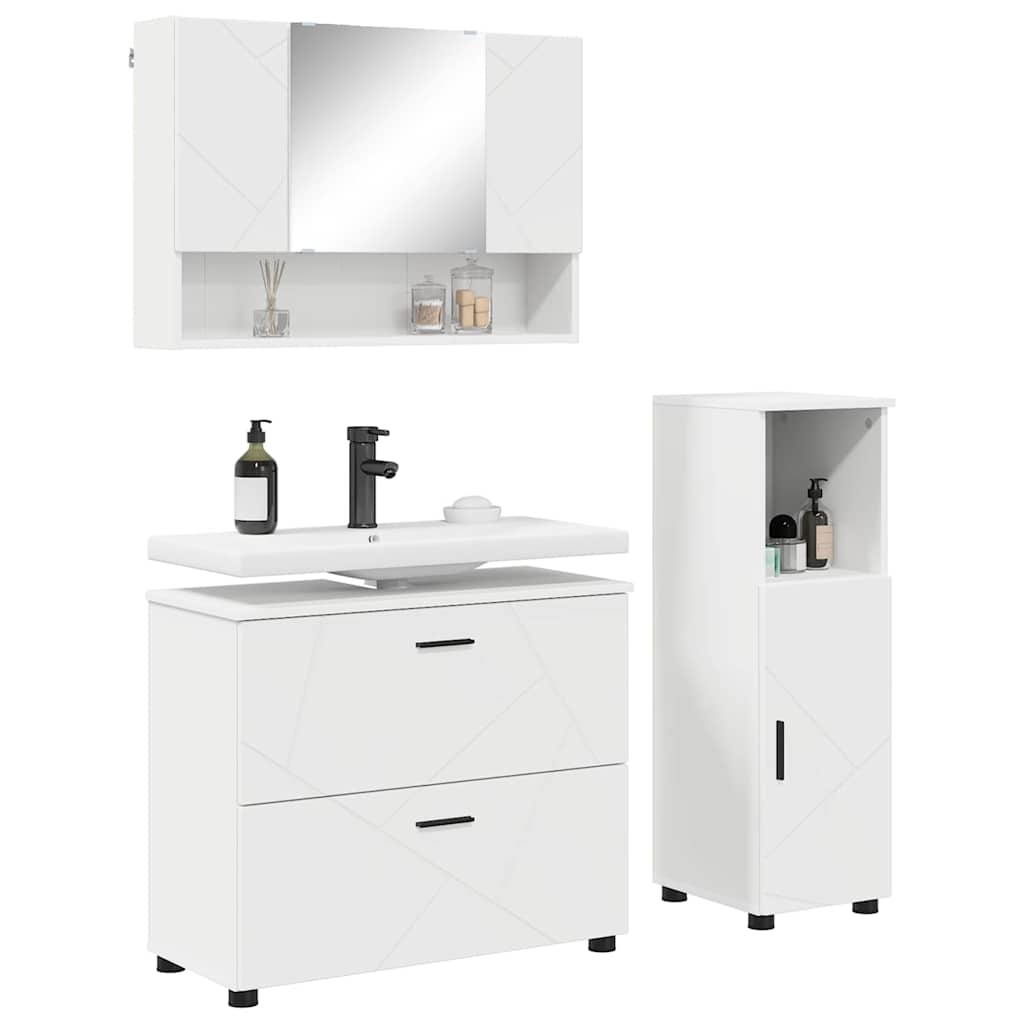 Badezimmermöbel Set 3 pcs Weiß 76,5 x 35 x 64 cm Holzwerkstoff