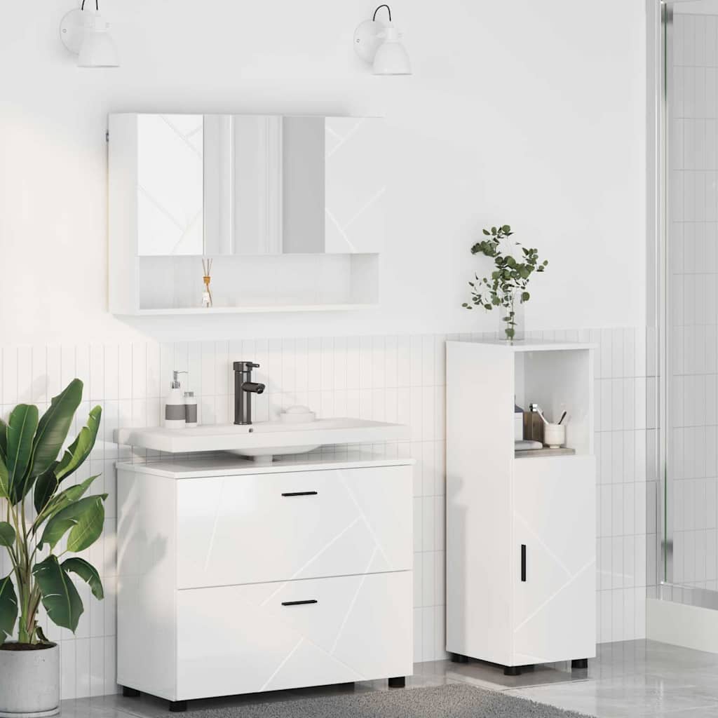Badezimmermöbel Set 3 pcs Hochglanz-Weiß 76,5 x 35 x 64 cm