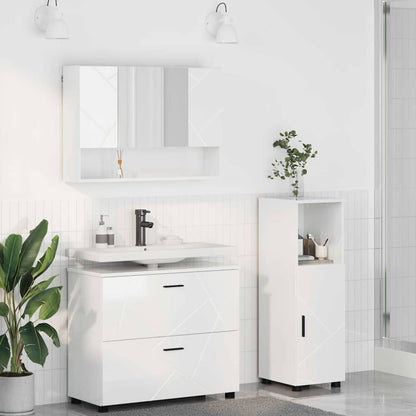 Badezimmermöbel Set 3 pcs Hochglanz-Weiß 76,5 x 35 x 64 cm