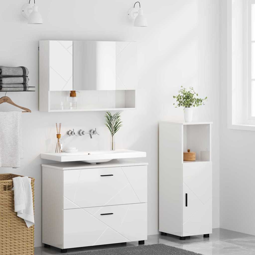 Badezimmermöbel Set 3 pcs Hochglanz-Weiß 76,5 x 35 x 64 cm