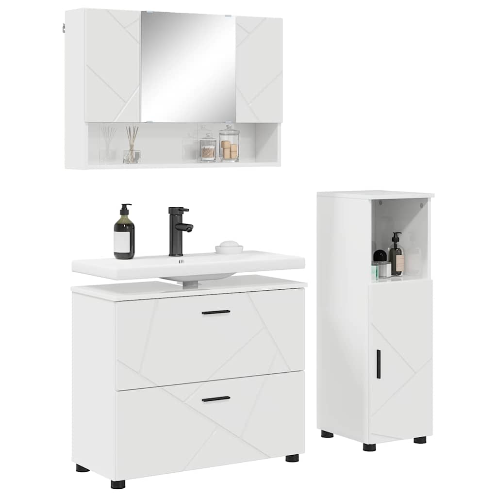 Badezimmermöbel Set 3 pcs Hochglanz-Weiß 76,5 x 35 x 64 cm