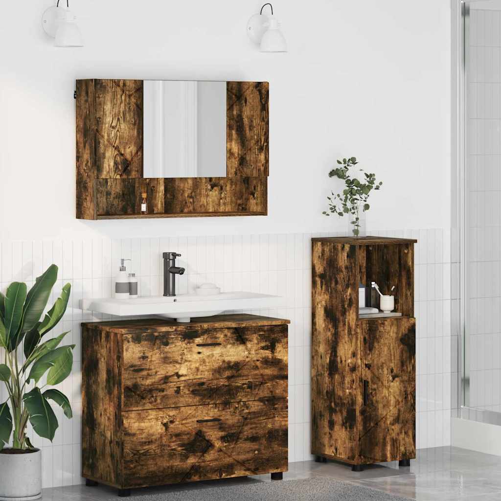 Badezimmermöbel Set 3 pcs Räuchereiche 76,5 x 35 x 64 cm