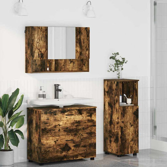 Badezimmermöbel Set 3 pcs Räuchereiche 76,5 x 35 x 64 cm