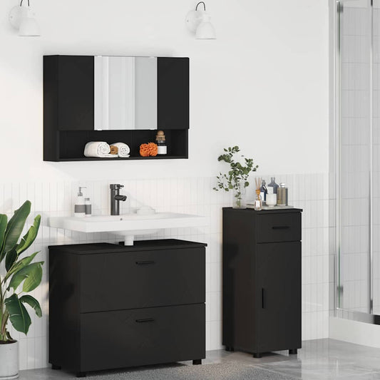 Badezimmermöbel Set mit Regal 3 pcs Schwarz 76,5 x 35 x 64 cm
