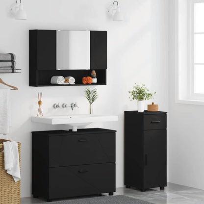 Badezimmermöbel Set mit Regal 3 pcs Schwarz 76,5 x 35 x 64 cm