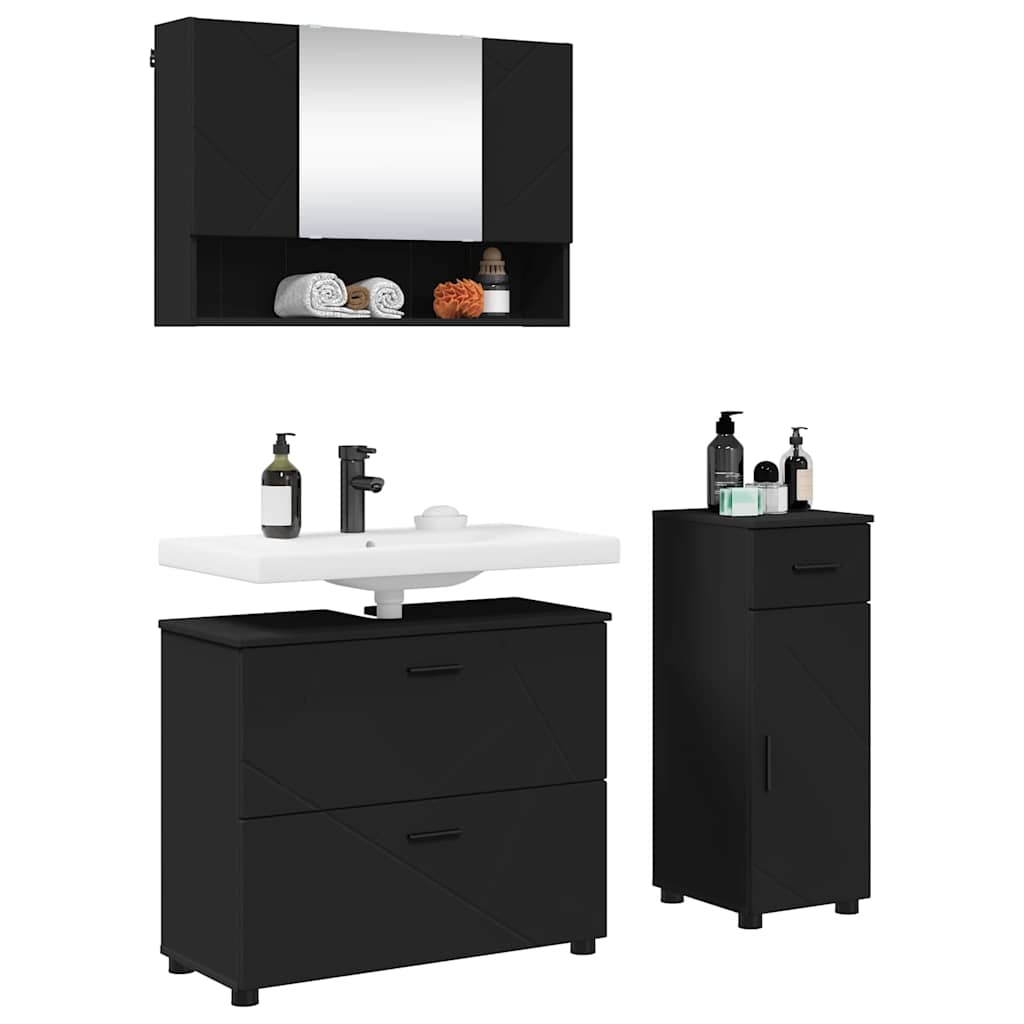 Badezimmermöbel Set mit Regal 3 pcs Schwarz 76,5 x 35 x 64 cm