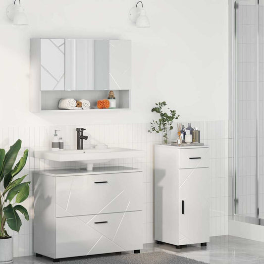 Badezimmermöbel Set 3 pcs Hochglanz-Weiß 76,5 x 35 x 64 cm