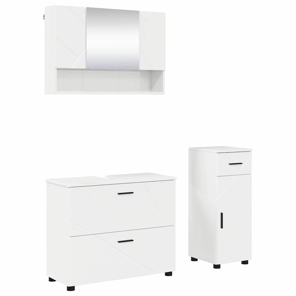 Badezimmermöbel Set 3 pcs Hochglanz-Weiß 76,5 x 35 x 64 cm