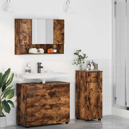 Badezimmermöbel Set 3 pcs Räuchereiche 76,5 x 35 x 64 cm