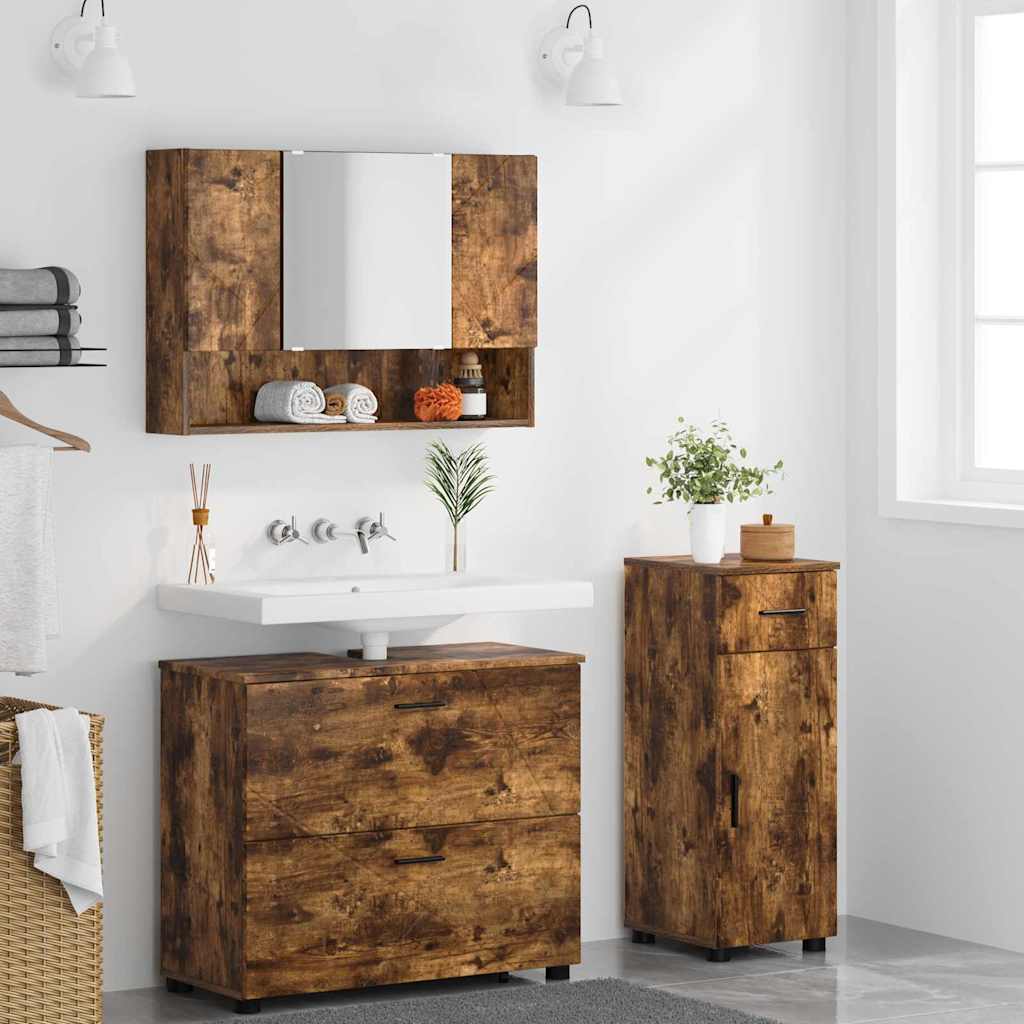 Badezimmermöbel Set 3 pcs Räuchereiche 76,5 x 35 x 64 cm