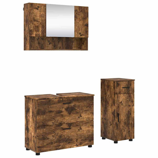 Badezimmermöbel Set 3 pcs Räuchereiche 76,5 x 35 x 64 cm