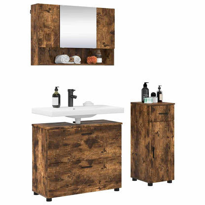 Badezimmermöbel Set 3 pcs Räuchereiche 76,5 x 35 x 64 cm