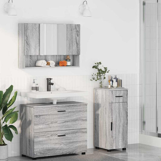Badezimmermöbel Set mit Tür 3 pcs Grau Sonoma 76,5 x 35 x 64 cm