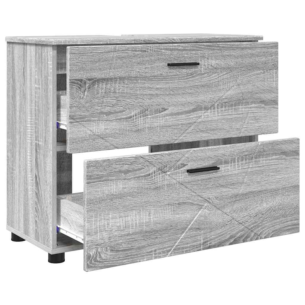 Badezimmermöbel Set mit Tür 3 pcs Grau Sonoma 76,5 x 35 x 64 cm