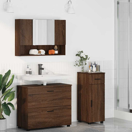 Badezimmermöbel Set 3 pcs Braun Eichen-Optik 76,5 x 35 x 64 cm