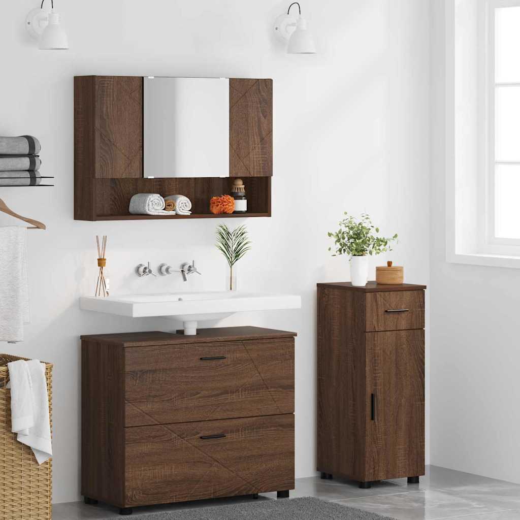 Badezimmermöbel Set 3 pcs Braun Eichen-Optik 76,5 x 35 x 64 cm