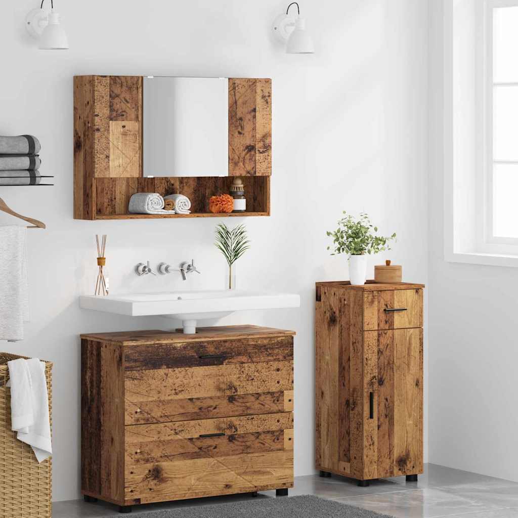 Badezimmermöbel Set mit Regal 3 pcs Altholz 76,5 x 35 x 64 cm