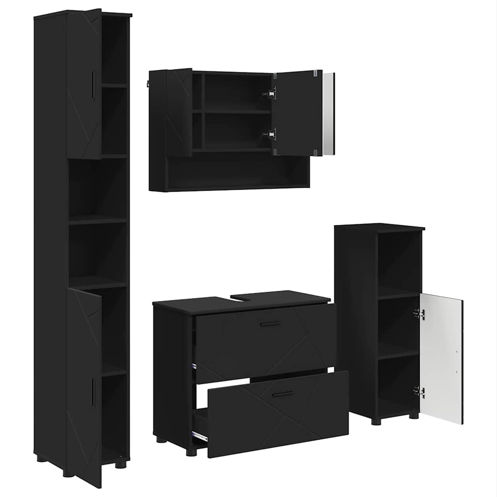 Badezimmermöbel Set mit Regal 4 pcs Schwarz 30 x 35 x 192 cm