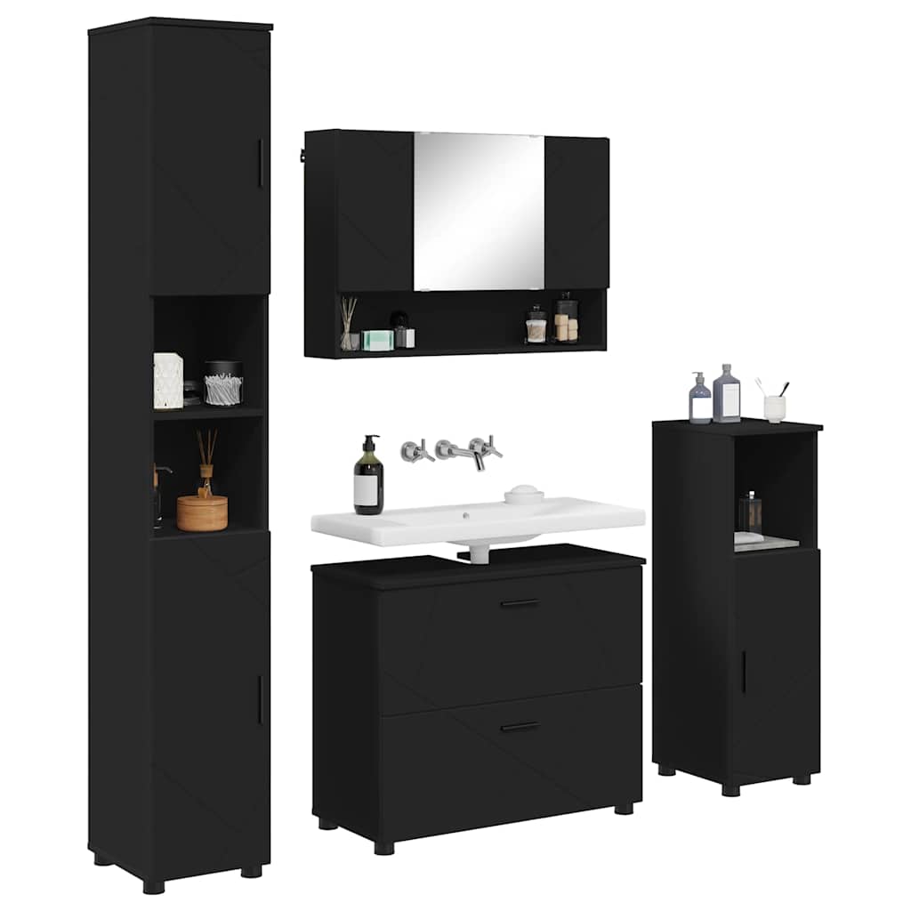 Badezimmermöbel Set mit Regal 4 pcs Schwarz 30 x 35 x 192 cm