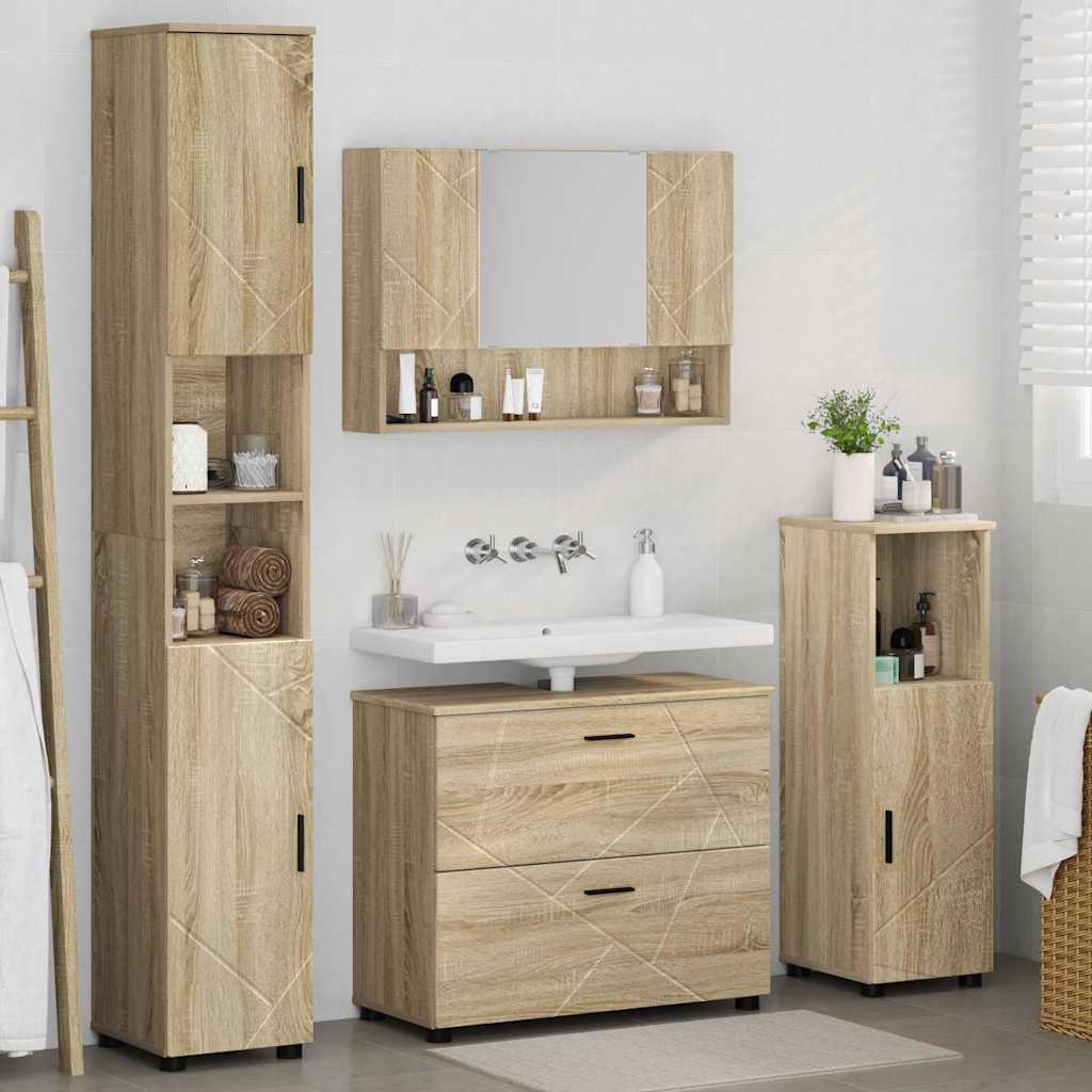 Badezimmermöbel Set mit Tür 4 pcs Sonoma-Eiche 30 x 35 x 192 cm