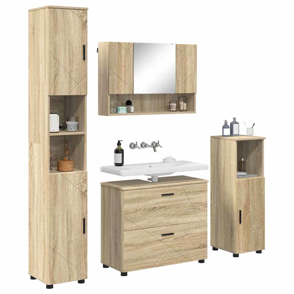 Badezimmermöbel Set mit Tür 4 pcs Sonoma-Eiche 30 x 35 x 192 cm
