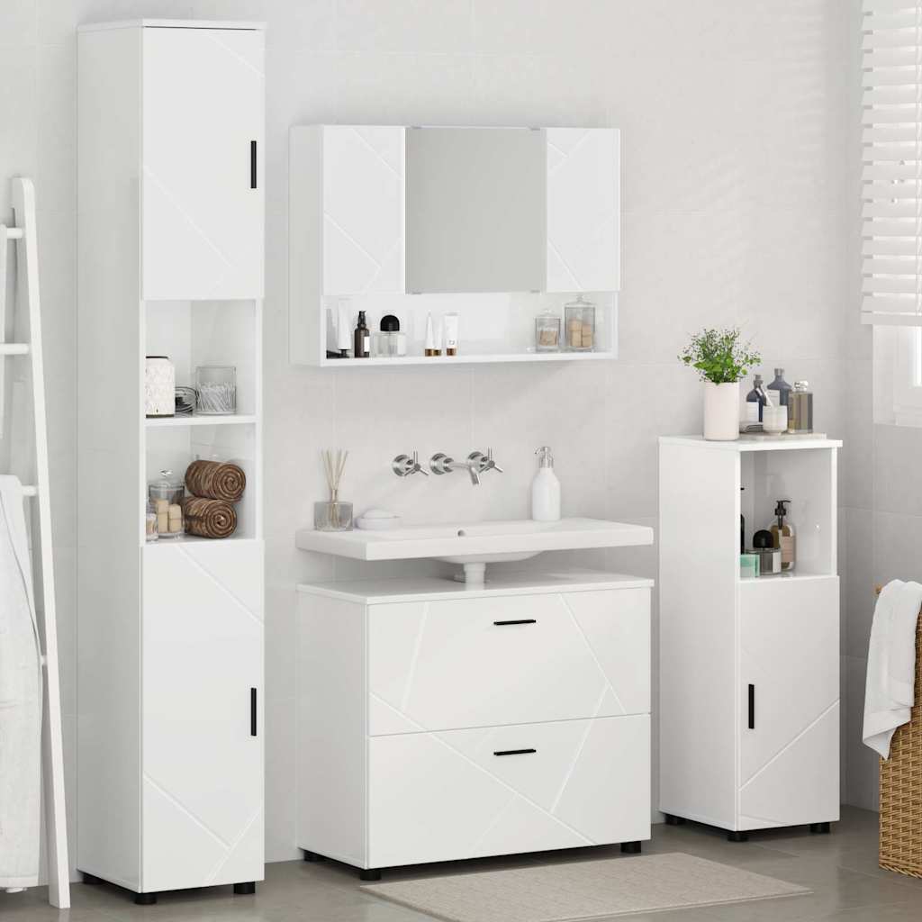 Badezimmermöbel Set 4 pcs Hochglanz-Weiß 30 x 35 x 192 cm