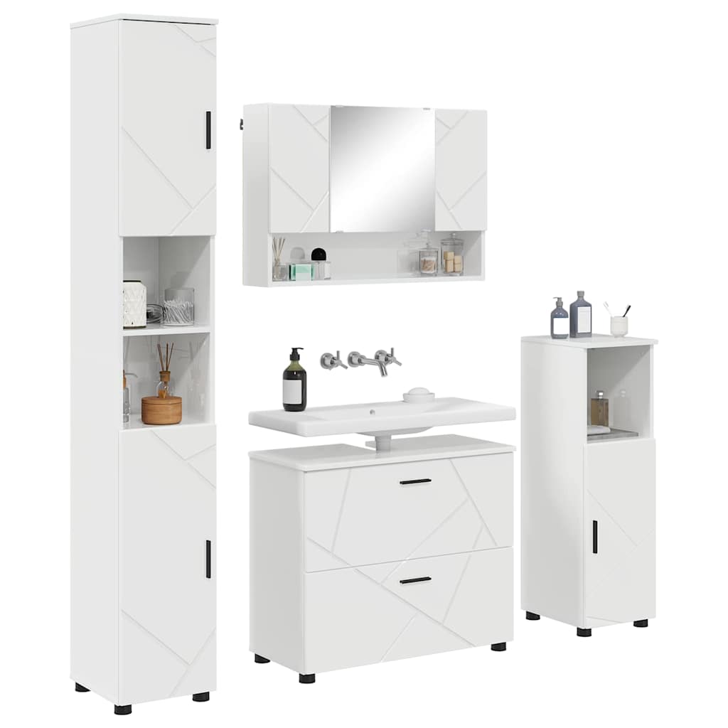 Badezimmermöbel Set 4 pcs Hochglanz-Weiß 30 x 35 x 192 cm
