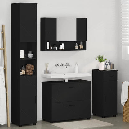 Badezimmermöbel Set mit Regal 4 pcs Schwarz 30 x 35 x 192 cm