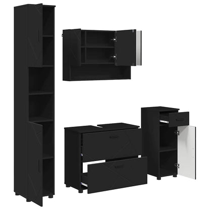 Badezimmermöbel Set mit Regal 4 pcs Schwarz 30 x 35 x 192 cm