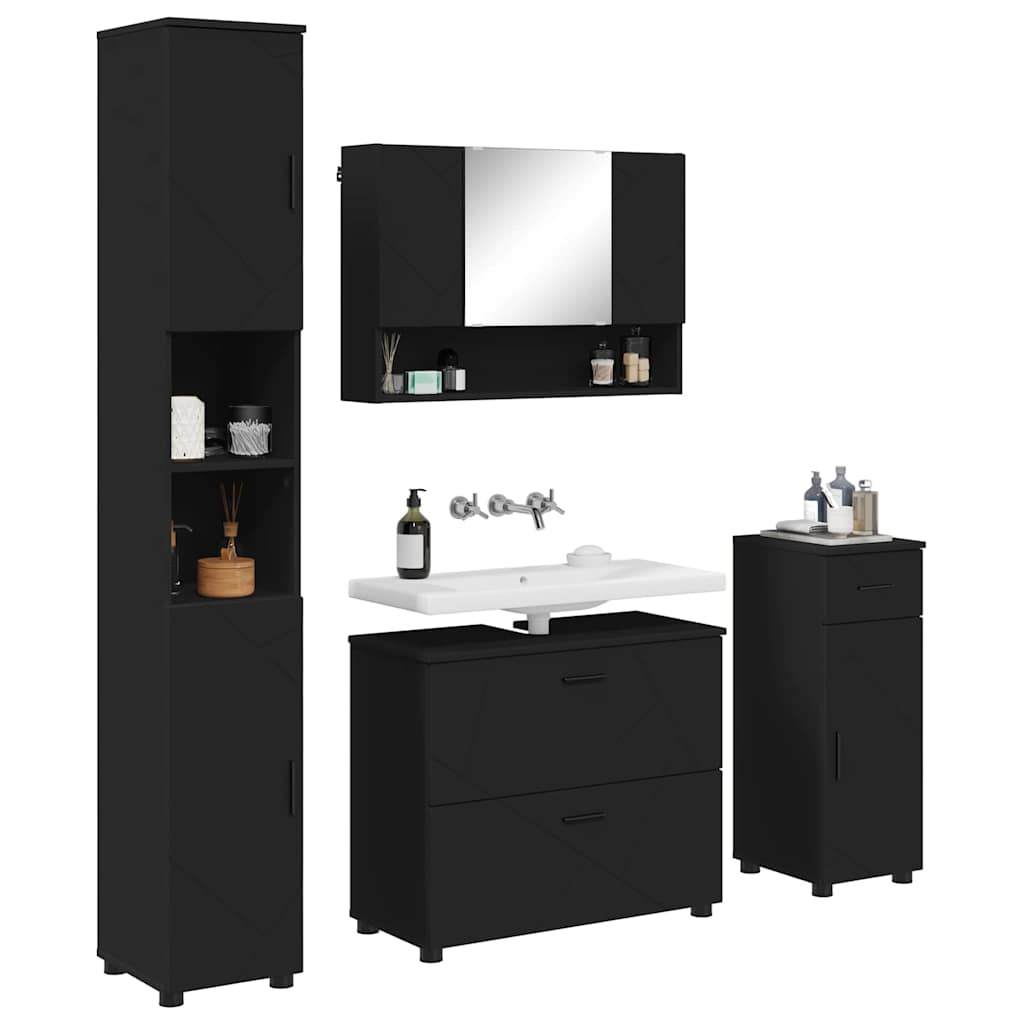 Badezimmermöbel Set mit Regal 4 pcs Schwarz 30 x 35 x 192 cm