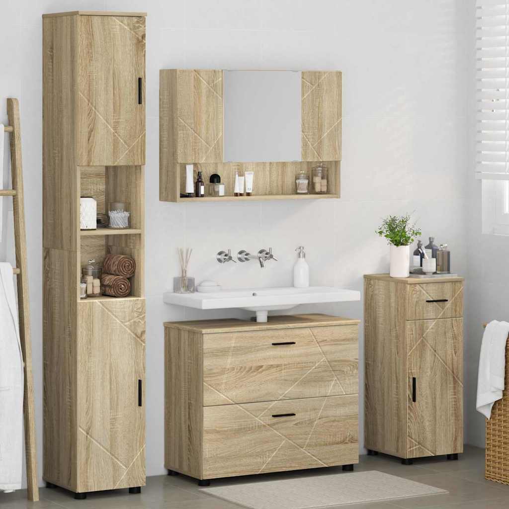 Badezimmermöbel Set mit Tür 4 pcs Sonoma-Eiche 30 x 35 x 192 cm