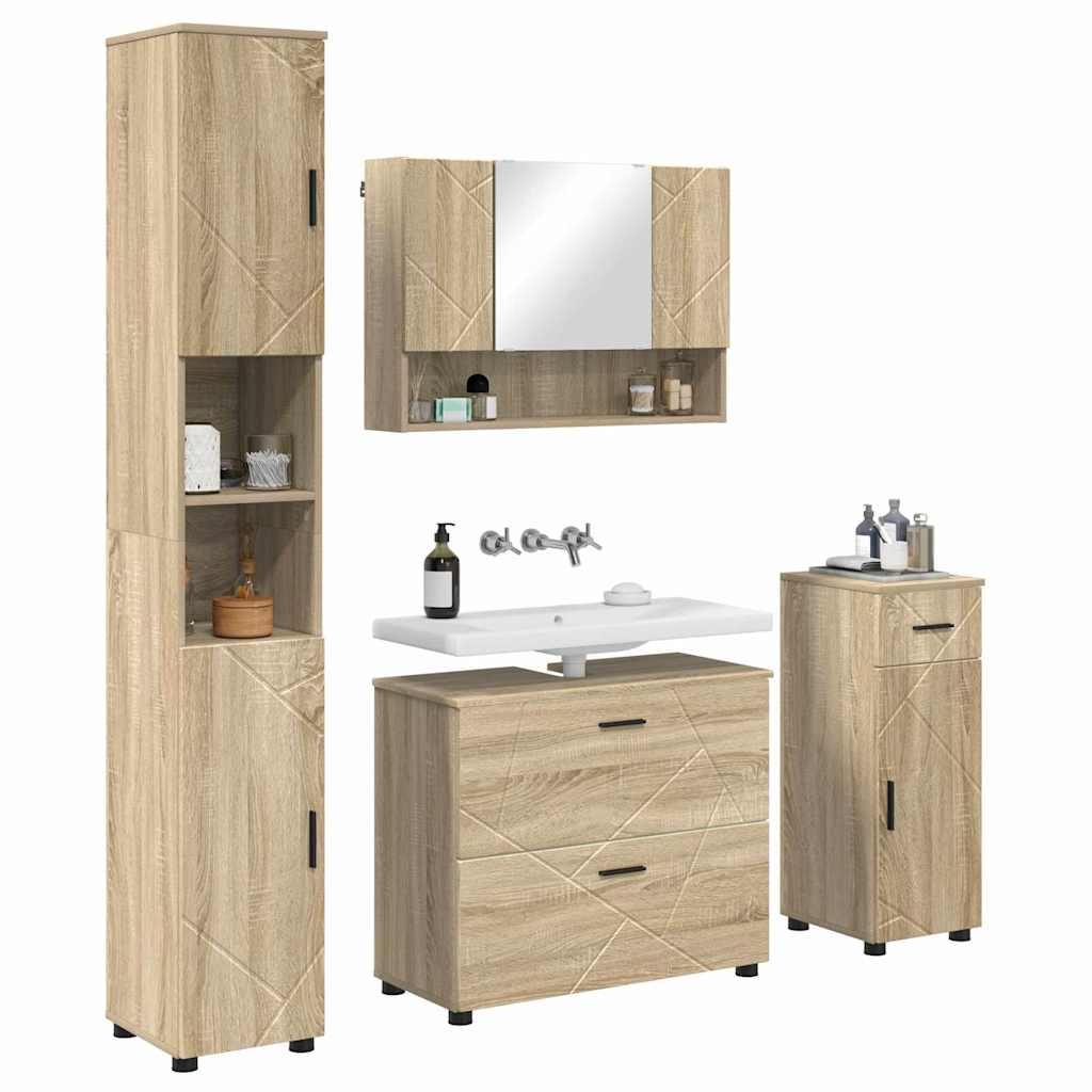 Badezimmermöbel Set mit Tür 4 pcs Sonoma-Eiche 30 x 35 x 192 cm