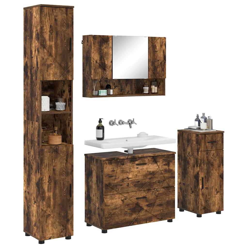 Badezimmermöbel Set mit Tür 4 pcs Räuchereiche 30 x 35 x 192 cm