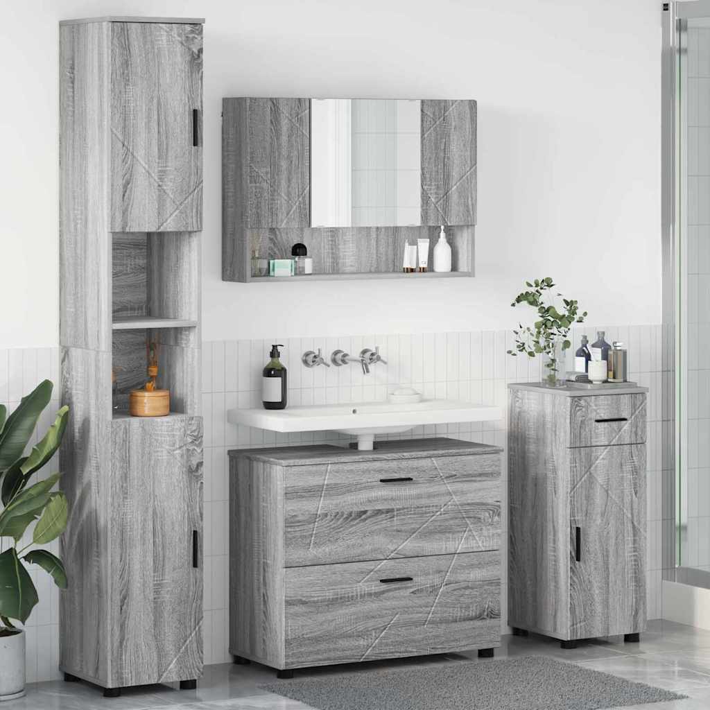 Badezimmermöbel Set mit Tür 4 pcs Grau Sonoma 30 x 35 x 192 cm
