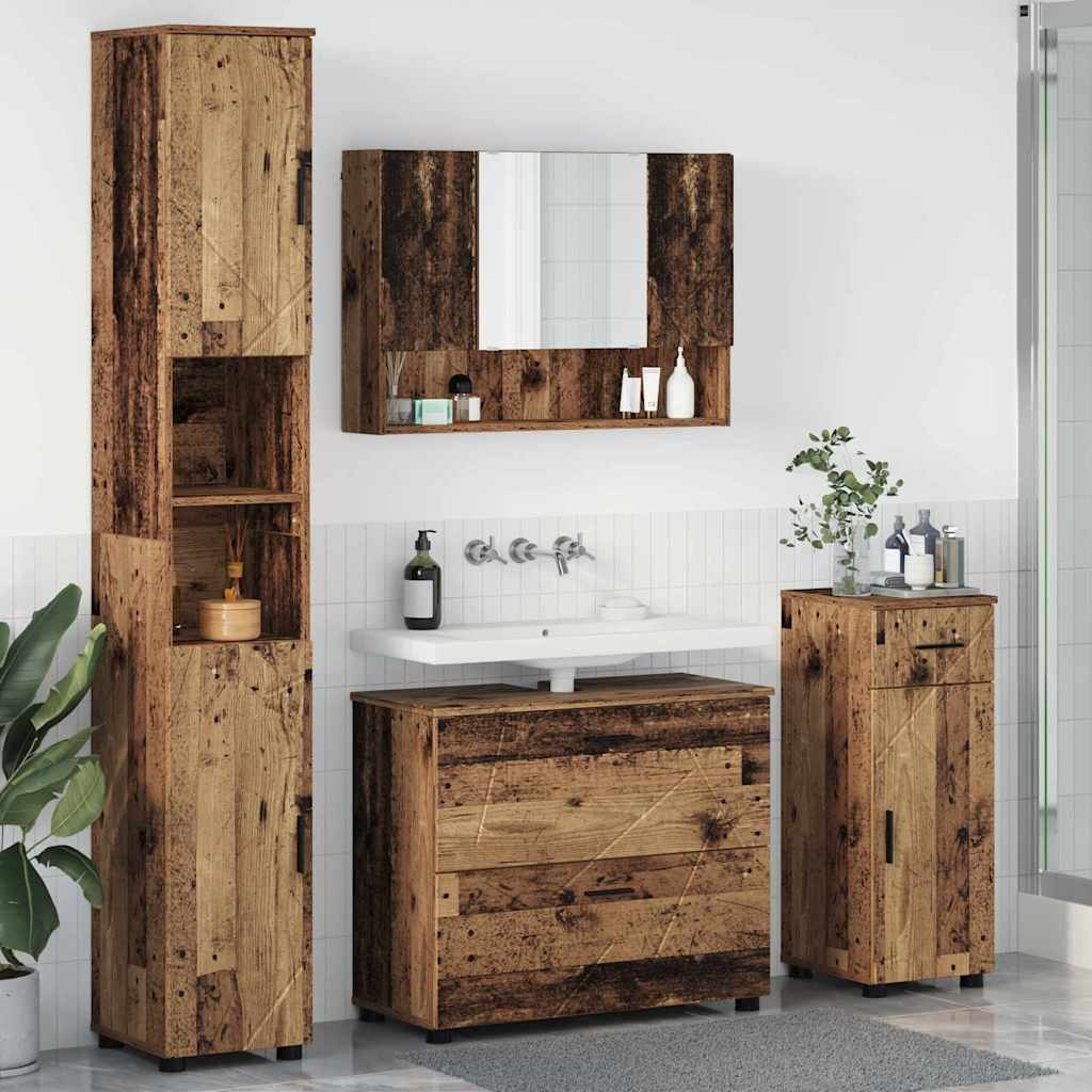 Badezimmermöbel Set mit Regal 4 pcs Altholz 30 x 35 x 192 cm