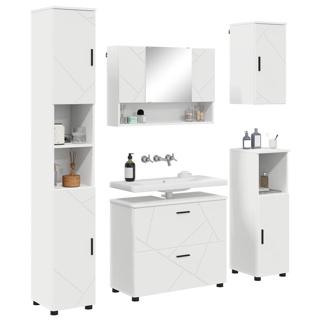 Badezimmermöbel Set 5 pcs Weiß 30 x 35 x 192 cm Holzwerkstoff