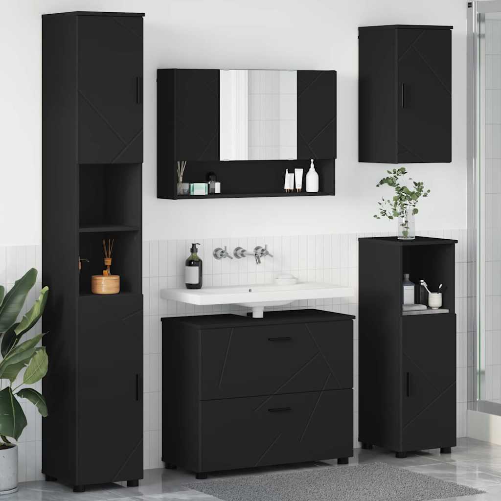 Badezimmermöbel Set mit Regal 5 pcs Schwarz 30 x 35 x 192 cm