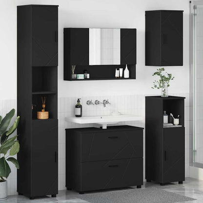 Badezimmermöbel Set mit Regal 5 pcs Schwarz 30 x 35 x 192 cm