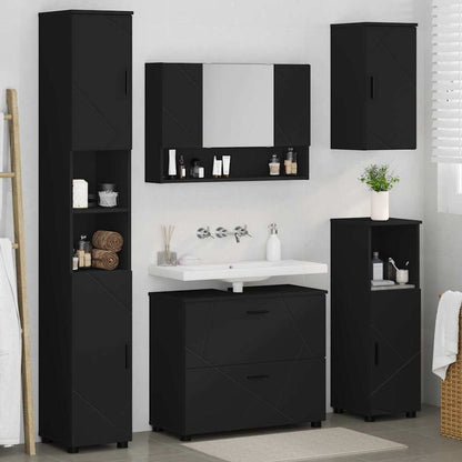 Badezimmermöbel Set mit Regal 5 pcs Schwarz 30 x 35 x 192 cm