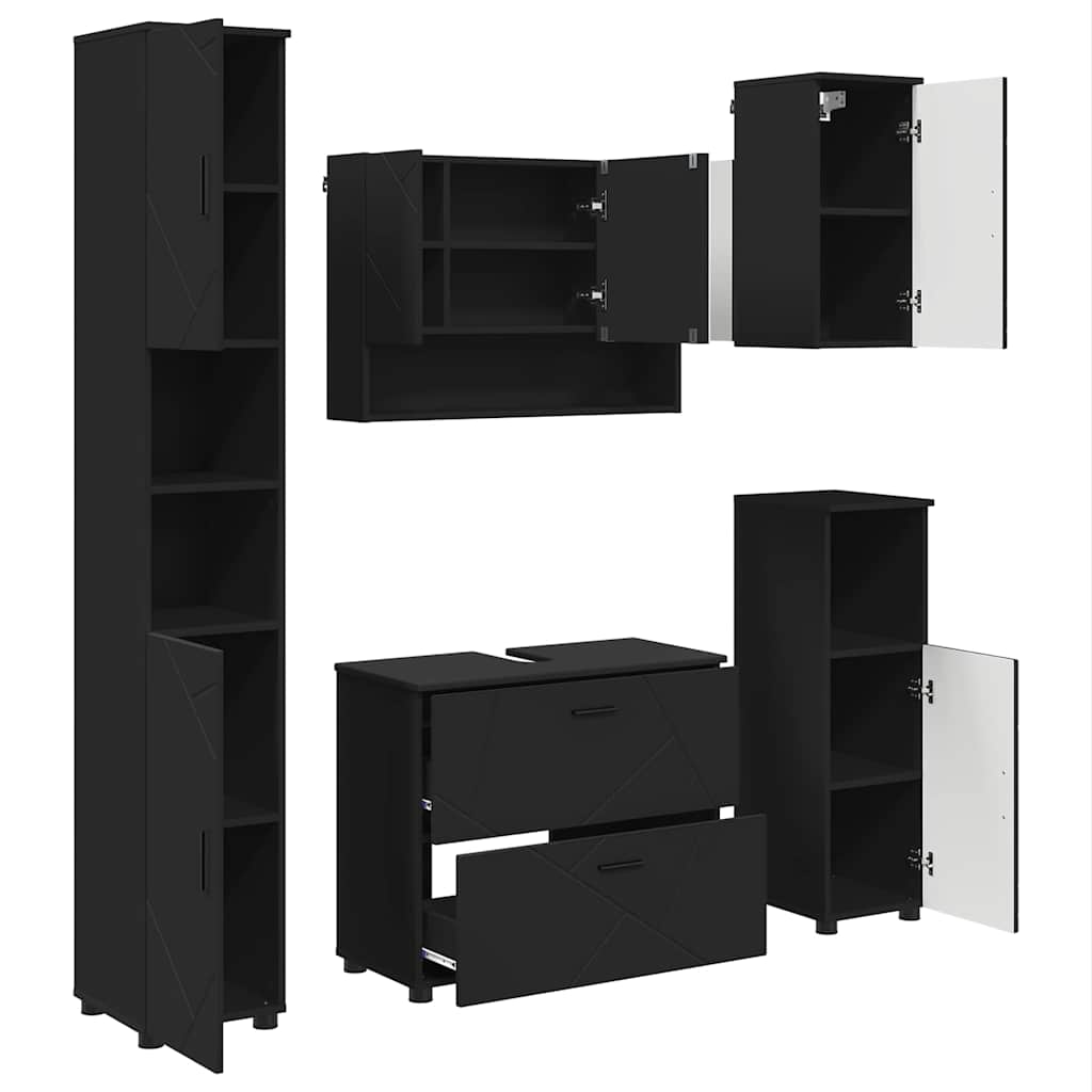 Badezimmermöbel Set mit Regal 5 pcs Schwarz 30 x 35 x 192 cm