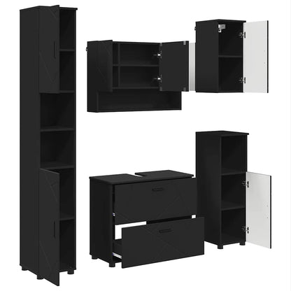 Badezimmermöbel Set mit Regal 5 pcs Schwarz 30 x 35 x 192 cm