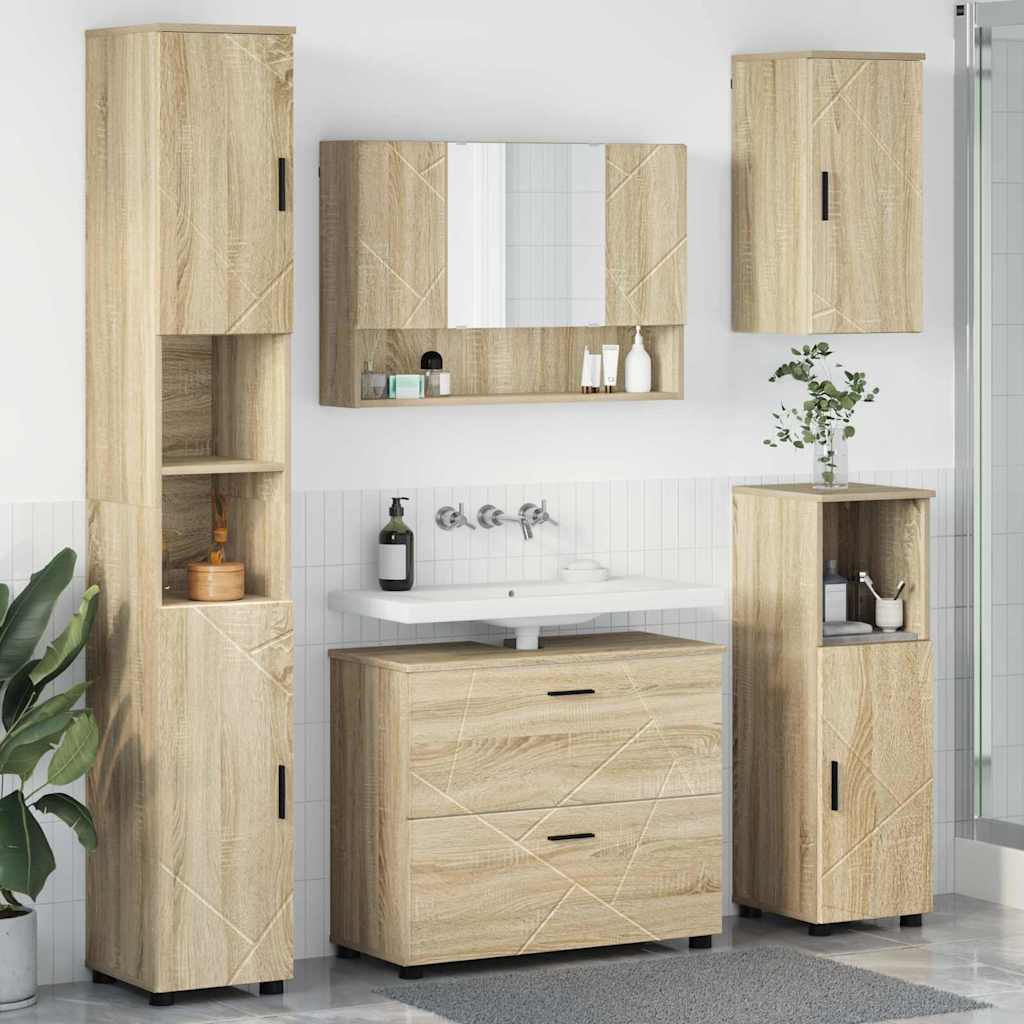 Badezimmermöbel Set mit Tür 5 pcs Sonoma-Eiche 30 x 35 x 192 cm