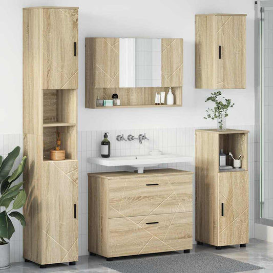 Badezimmermöbel Set mit Tür 5 pcs Sonoma-Eiche 30 x 35 x 192 cm