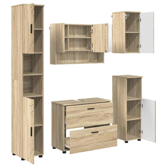 Badezimmermöbel Set mit Tür 5 pcs Sonoma-Eiche 30 x 35 x 192 cm