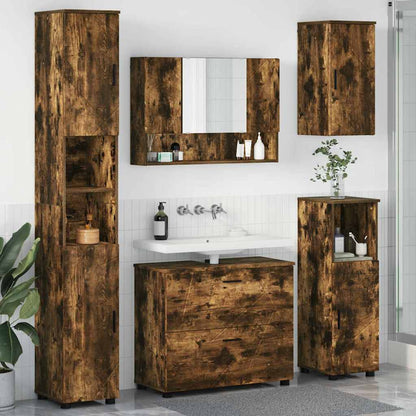 Badezimmermöbel Set mit Tür 5 pcs Räuchereiche 30 x 35 x 192 cm