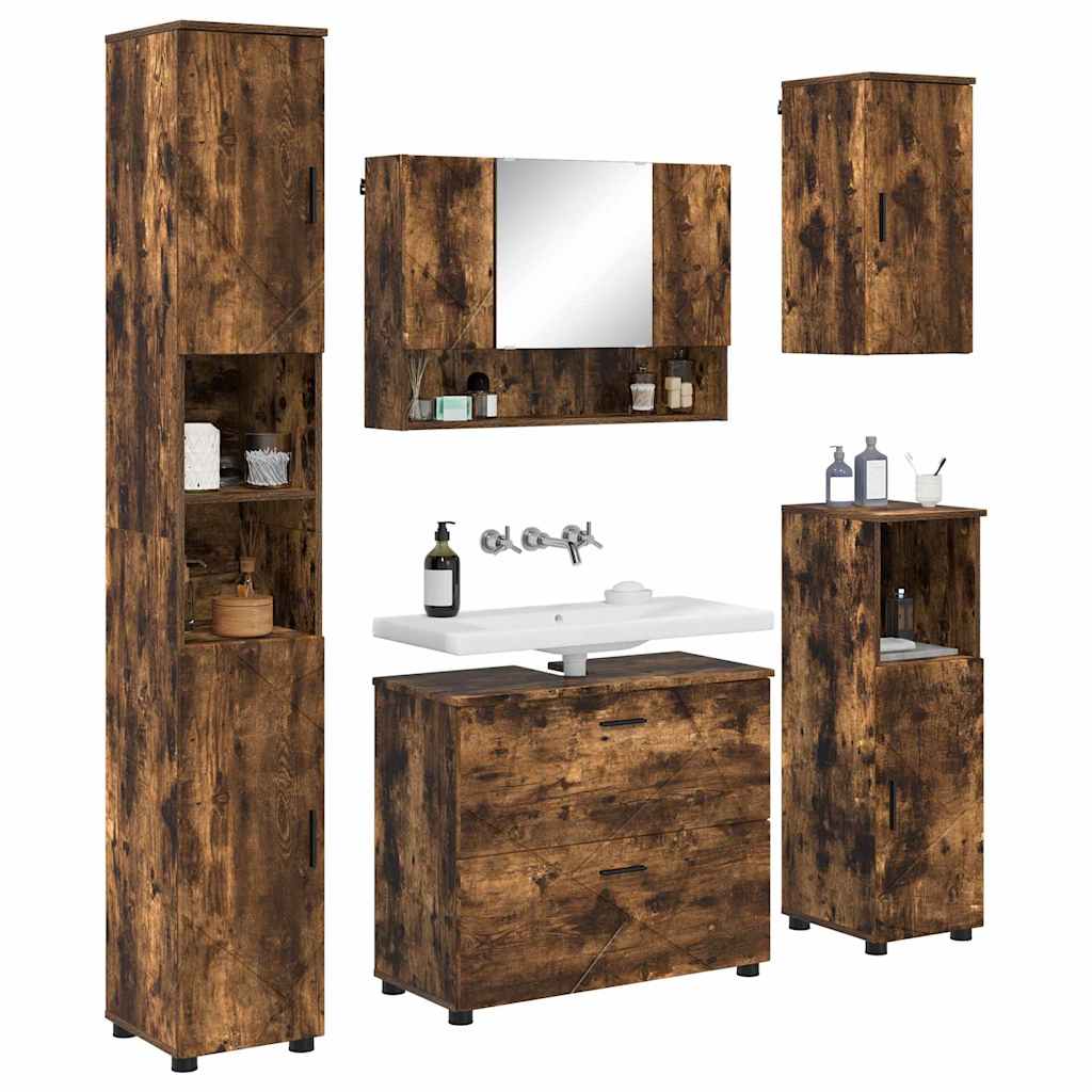 Badezimmermöbel Set mit Tür 5 pcs Räuchereiche 30 x 35 x 192 cm