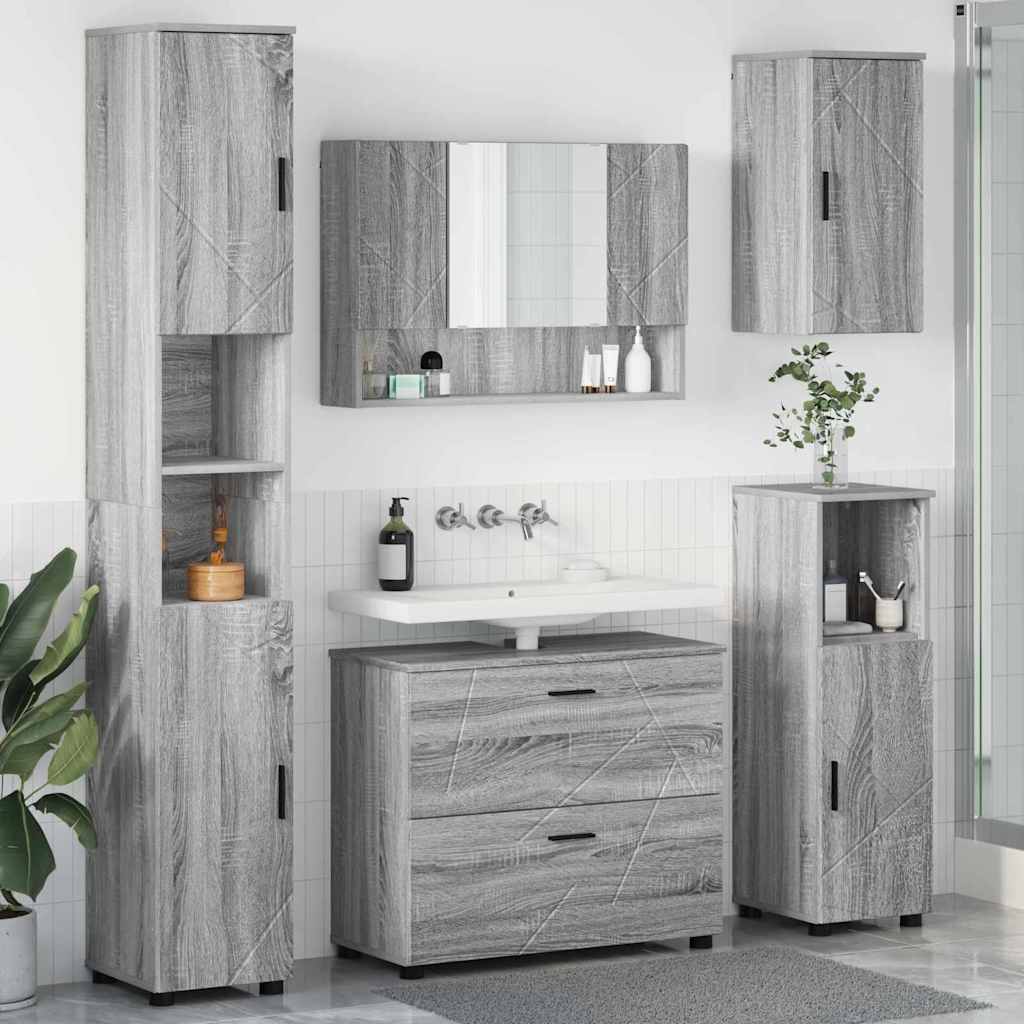 Badezimmermöbel Set mit Tür 5 pcs Grau Sonoma 30 x 35 x 192 cm