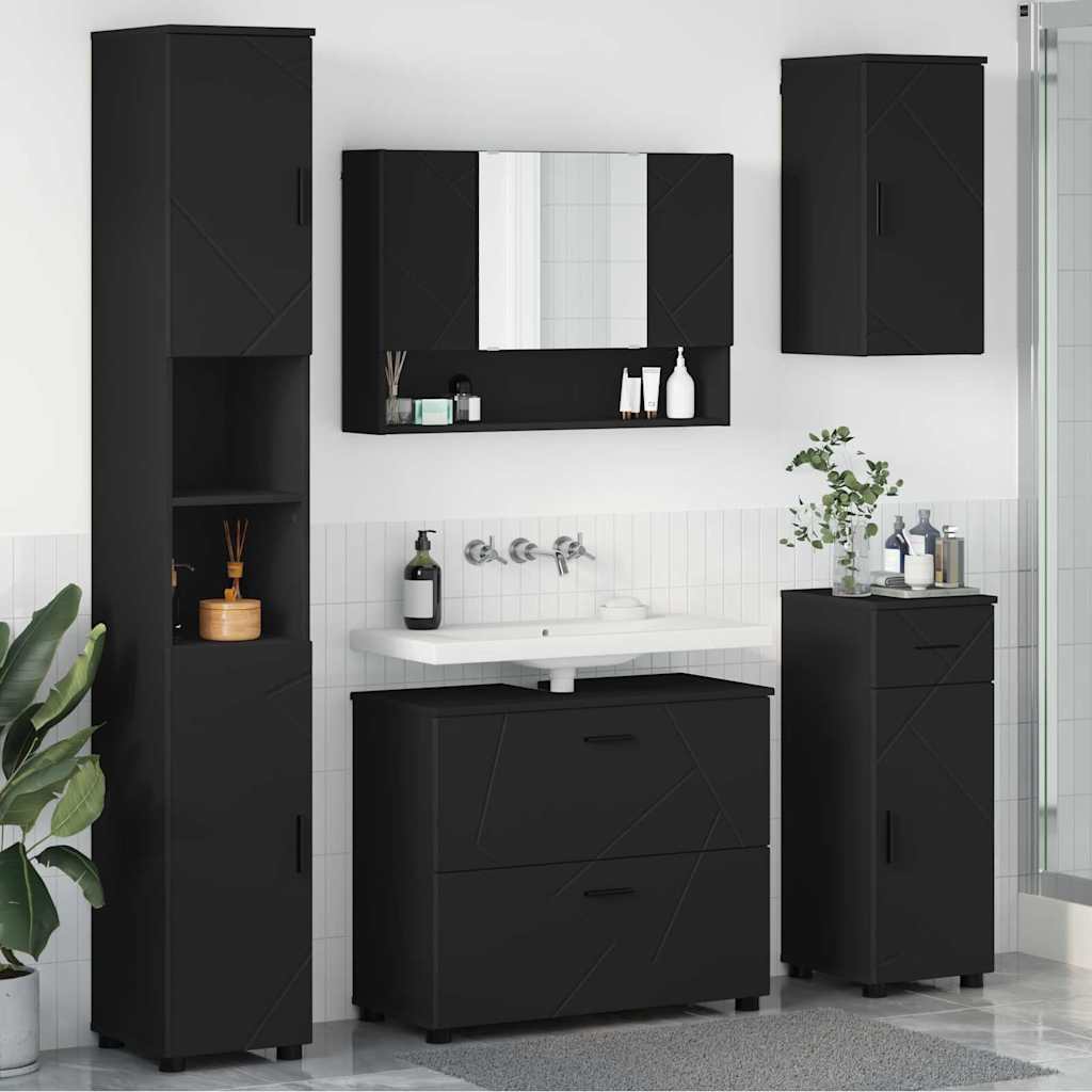 Badezimmermöbel Set mit Regal 5 pcs Schwarz 30 x 35 x 192 cm