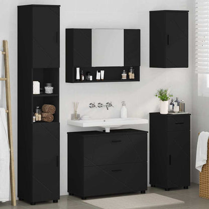 Badezimmermöbel Set mit Regal 5 pcs Schwarz 30 x 35 x 192 cm