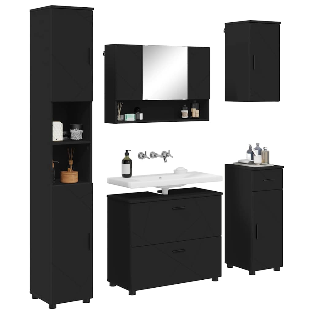 Badezimmermöbel Set mit Regal 5 pcs Schwarz 30 x 35 x 192 cm